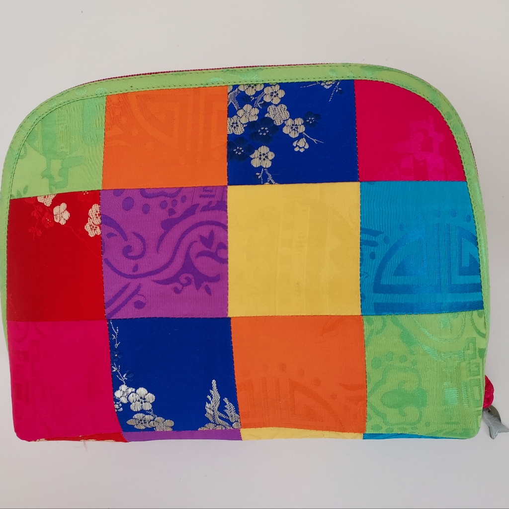 Silk Patchwork Zippered Pouch